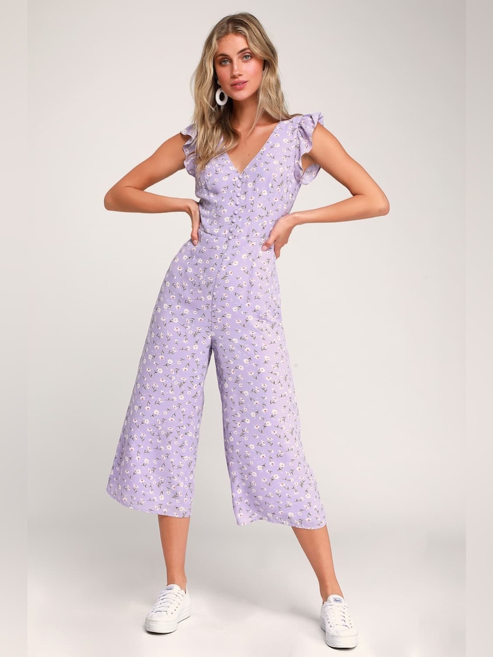 Lulus Floreal Love Lavender Floral Print Ruffled Culotte Jumpsuit Purple